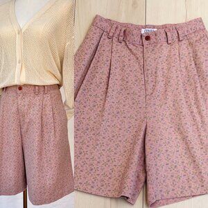 Vintage 90s CENZA Rose Floral High Waist Pleated Bermuda Shorts Vintage Size 10